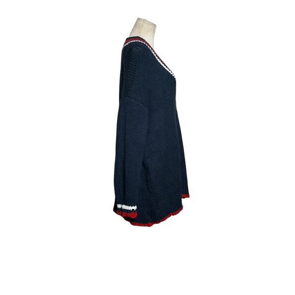 ZARA blue red white trim distressed oversized sweater size medium - Picture 11 of 12